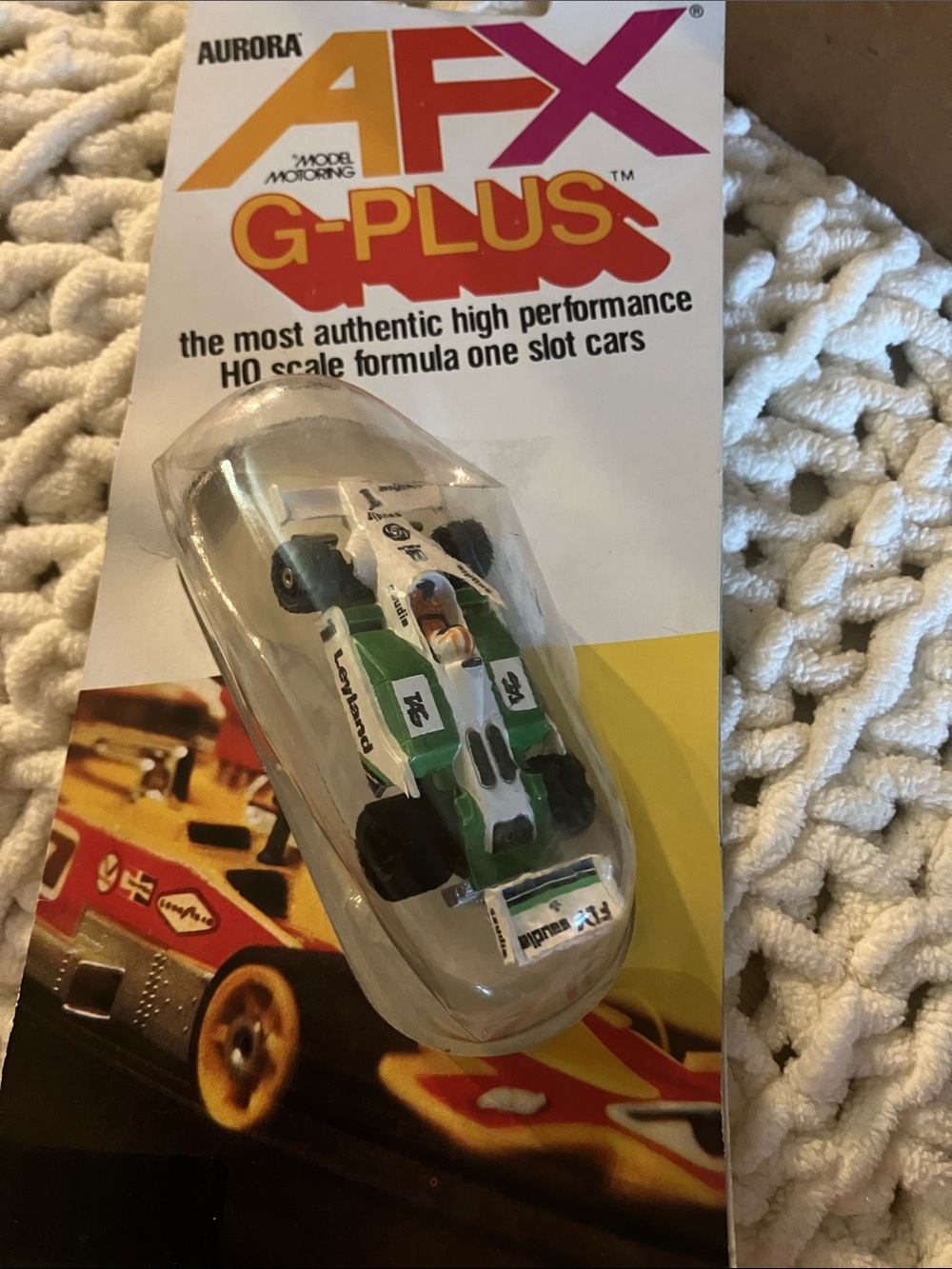 Aurora AFX G-Plus HO Scale Formula One Slot Car - White & Green #1 Leyland